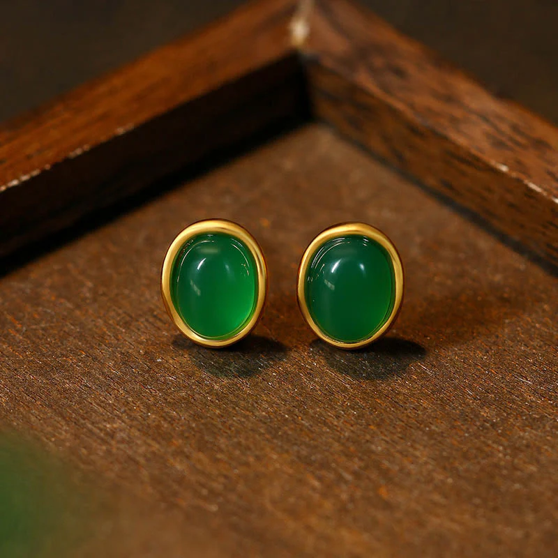 Buddha Stones in argento sterling 925 con calcedonio verde dorato e forza