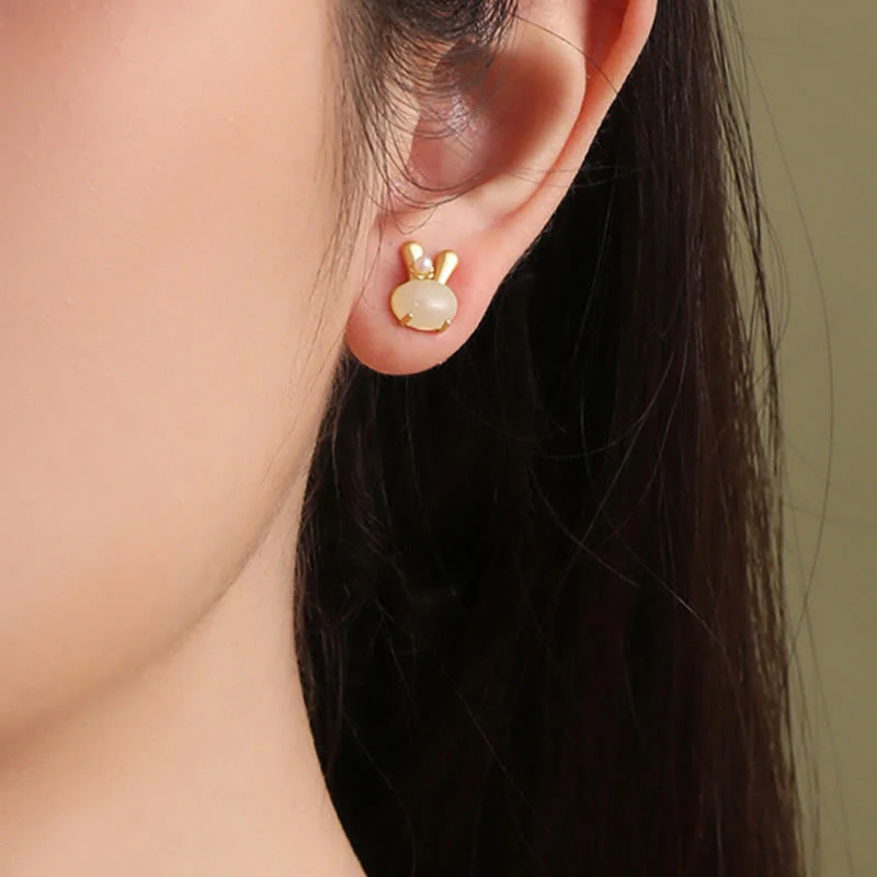 Buddha Stones in argento sterling 925 con giada naturale Hetian e perle di coniglio carine - Image 5