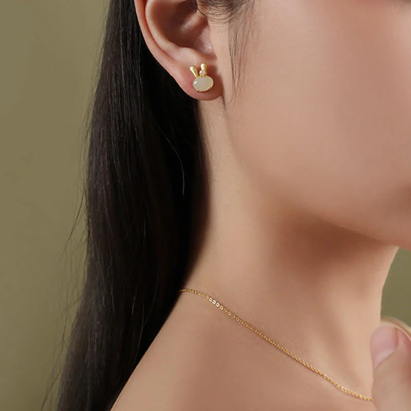 Buddha Stones in argento sterling 925 con giada naturale Hetian e perle di coniglio carine - Image 6