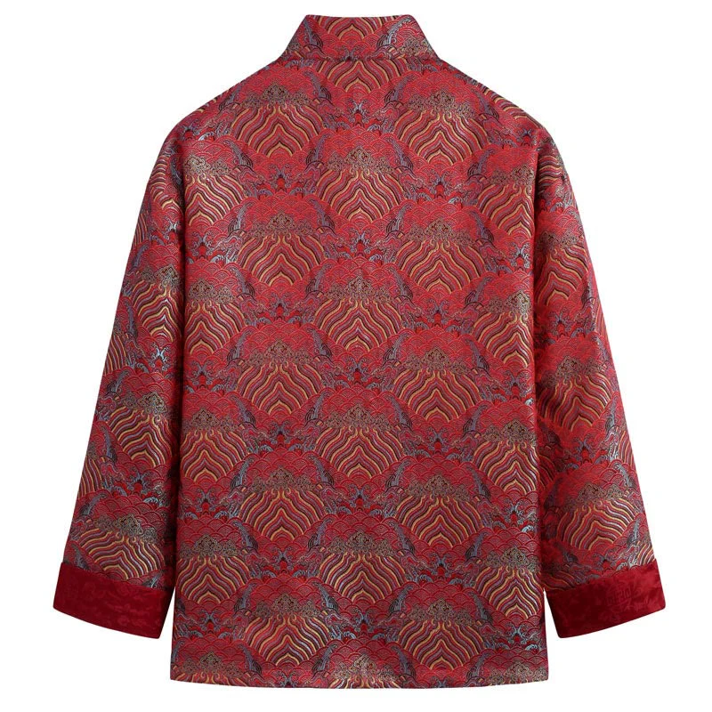 Buddha Stones in damasco jacquard con bottoni a forma di rana, motivo acqua di mare, camicia con tasche, abito da uomo - Image 2