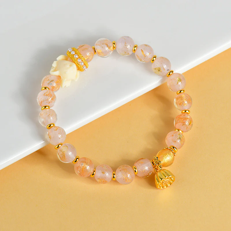 Bracciale con ciondolo a forma di loto, volpe a nove code, Buddha Stones, incenso tibetano, cenere, perle di vetro Liuli