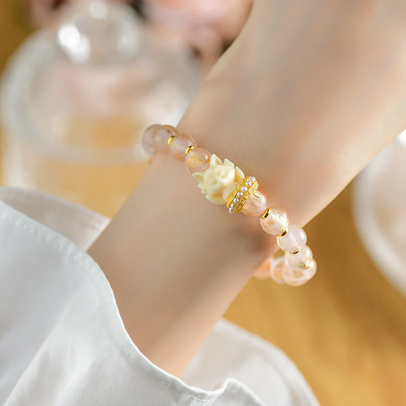 Bracciale con ciondolo a forma di loto, volpe a nove code, Buddha Stones, incenso tibetano, cenere, perle di vetro Liuli - Image 5