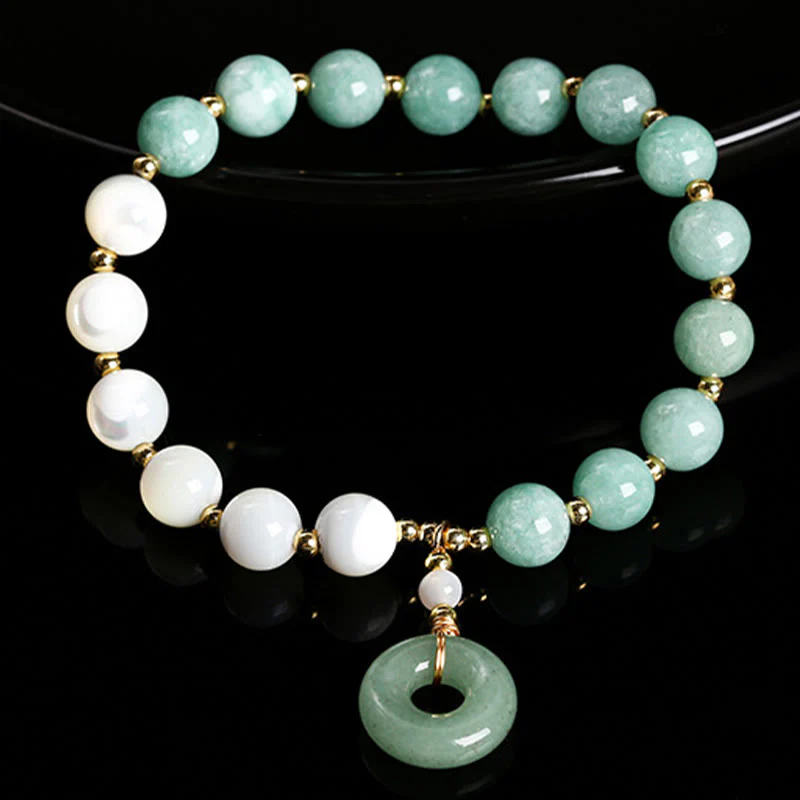Buddha Stones Jade Trochus Horseshoe Snail Peace Buckle Charm Abbondanza Bracciale - Image 3
