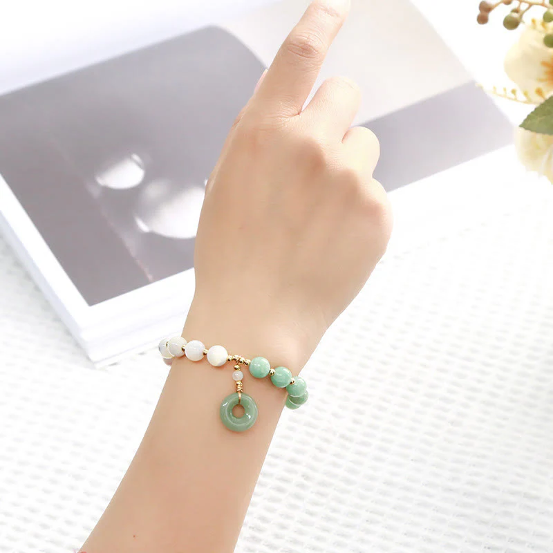 Buddha Stones Jade Trochus Horseshoe Snail Peace Buckle Charm Abbondanza Bracciale - Image 5