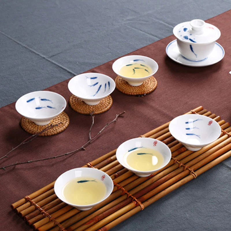 Buddha Stones Jingdezhen blu e bianco porcellana Koi Fish tazza da tè in ceramica Kung Fu tazze da tè - Image 17