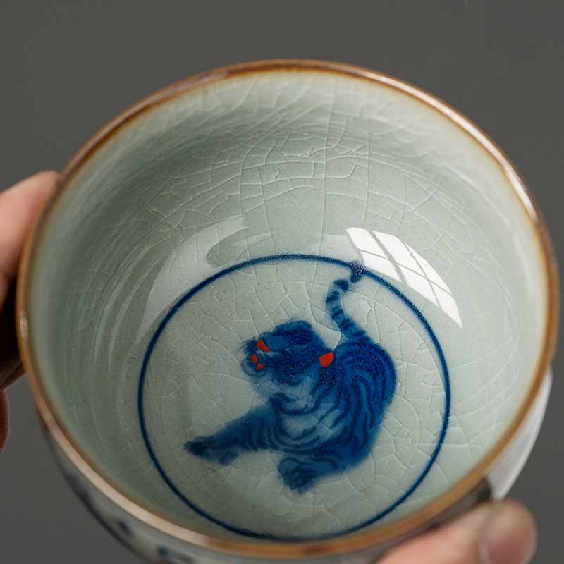 Buddha Stones Jingdezhen Tazza da tè in ceramica dipinta a mano con tigre carina Tazza da tè Kung Fu Ciotola da 140 ml - Image 7