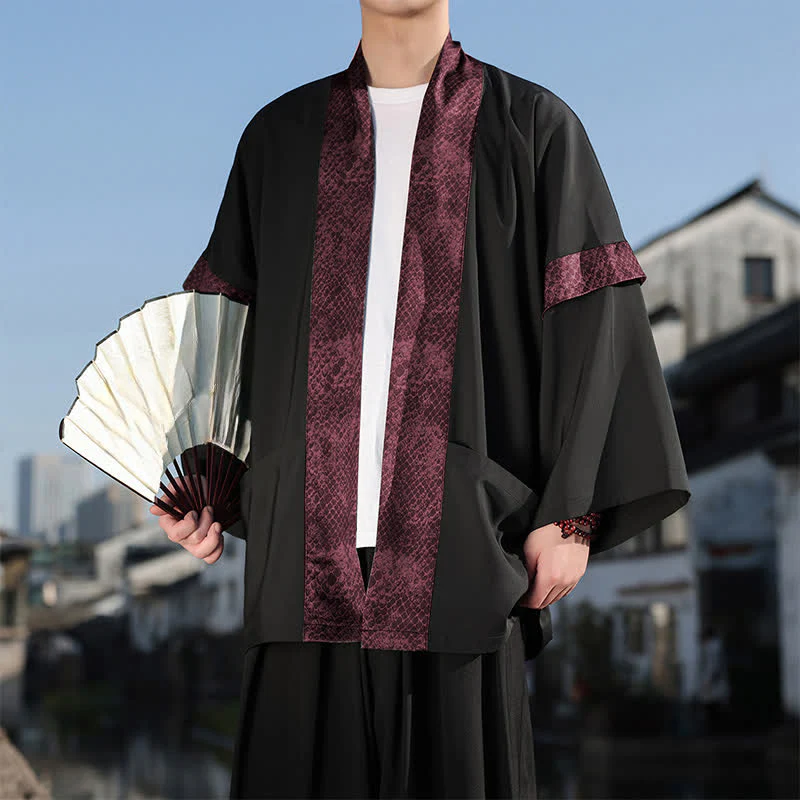 Buddha Stones Kimono da uomo estivo casual con colletto a risvolto in stile zen e maniche a tre quarti.