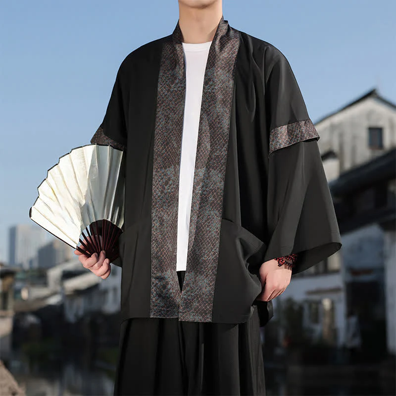 Buddha Stones Kimono da uomo estivo casual con colletto a risvolto in stile zen e maniche a tre quarti. - Image 2