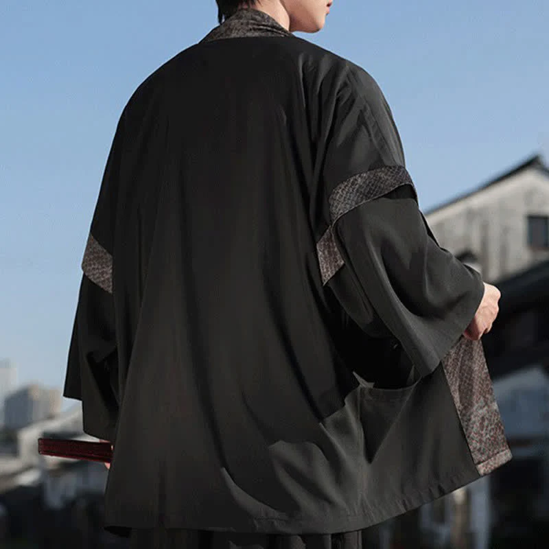 Buddha Stones Kimono da uomo estivo casual con colletto a risvolto in stile zen e maniche a tre quarti. - Image 4