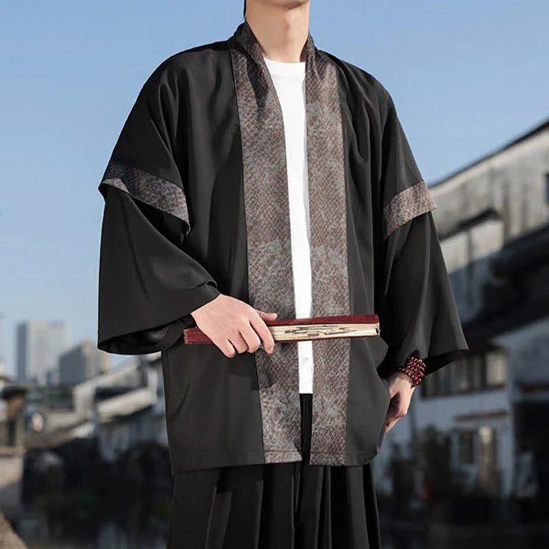 Buddha Stones Kimono da uomo estivo casual con colletto a risvolto in stile zen e maniche a tre quarti. - Image 5