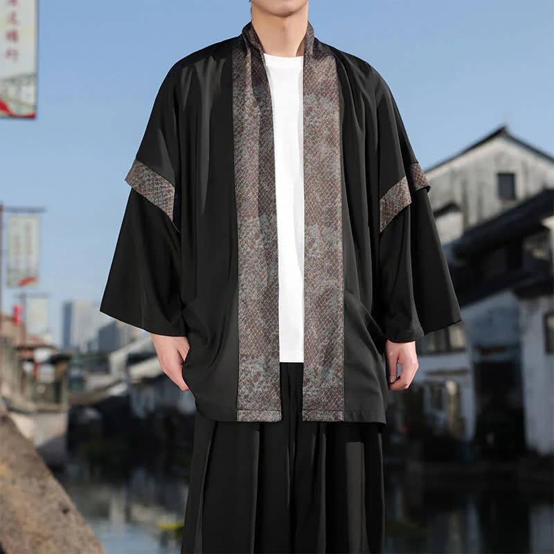 Buddha Stones Kimono da uomo estivo casual con colletto a risvolto in stile zen e maniche a tre quarti. - Image 6
