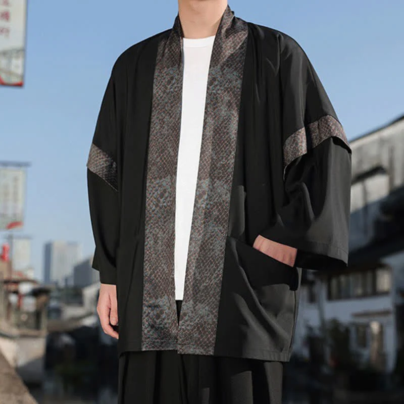 Buddha Stones Kimono da uomo estivo casual con colletto a risvolto in stile zen e maniche a tre quarti. - Image 8