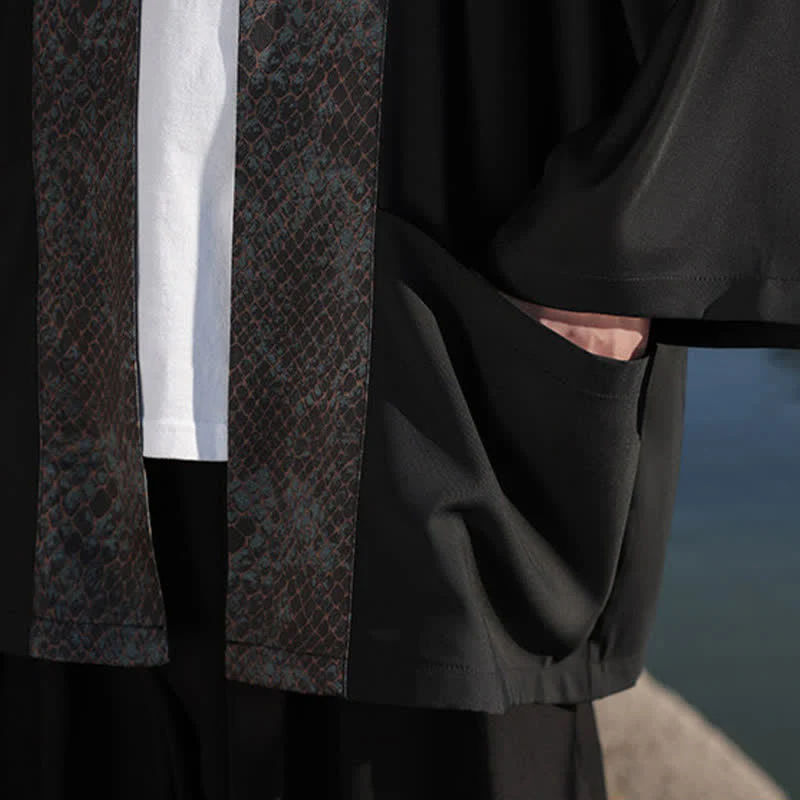 Buddha Stones Kimono da uomo estivo casual con colletto a risvolto in stile zen e maniche a tre quarti. - Image 9