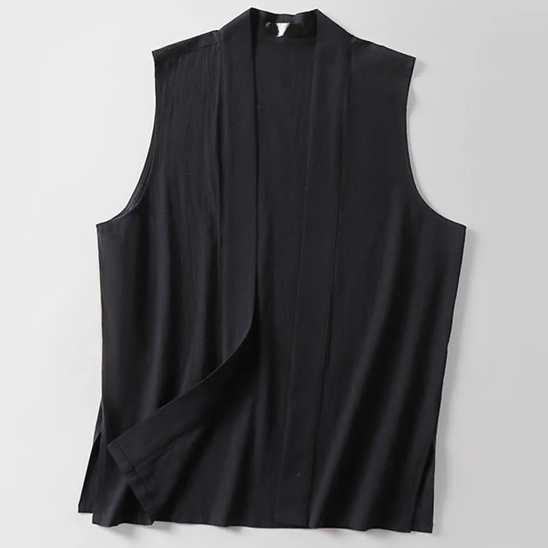 Buddha Stones Kimono da uomo senza maniche in cotone e lino, tinta unita, con apertura frontale, ideale per la primavera. - Image 12