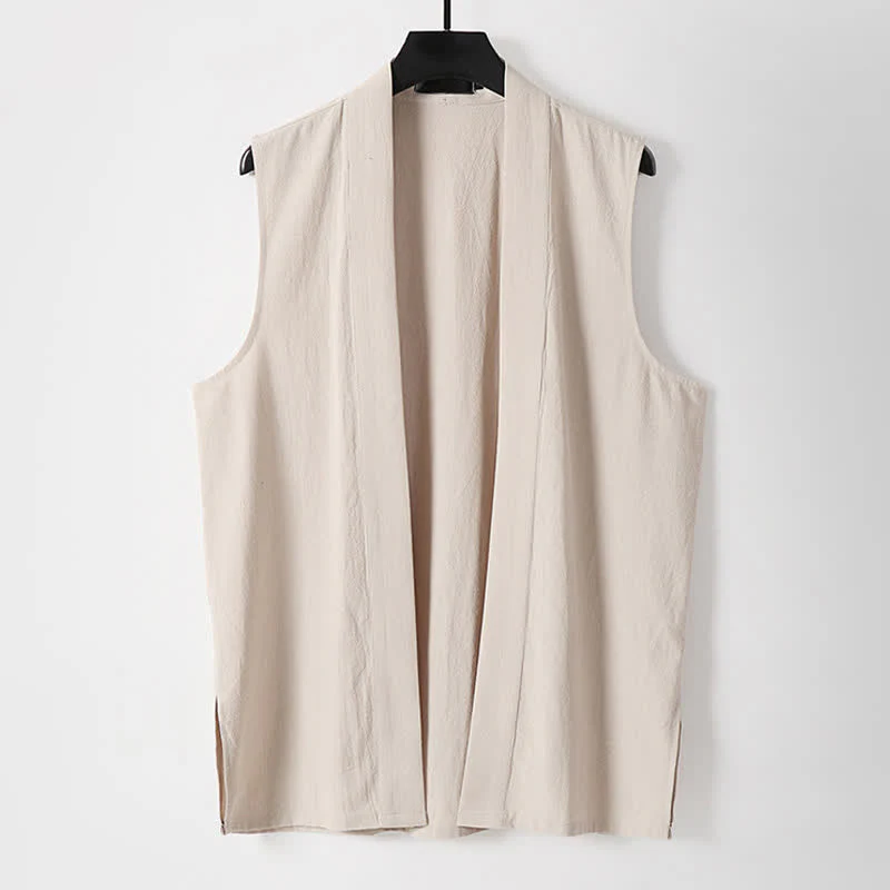 Buddha Stones Kimono da uomo senza maniche in cotone e lino, tinta unita, con apertura frontale, ideale per la primavera. - Image 14