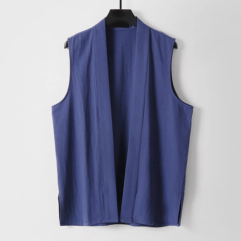 Buddha Stones Kimono da uomo senza maniche in cotone e lino, tinta unita, con apertura frontale, ideale per la primavera. - Image 16