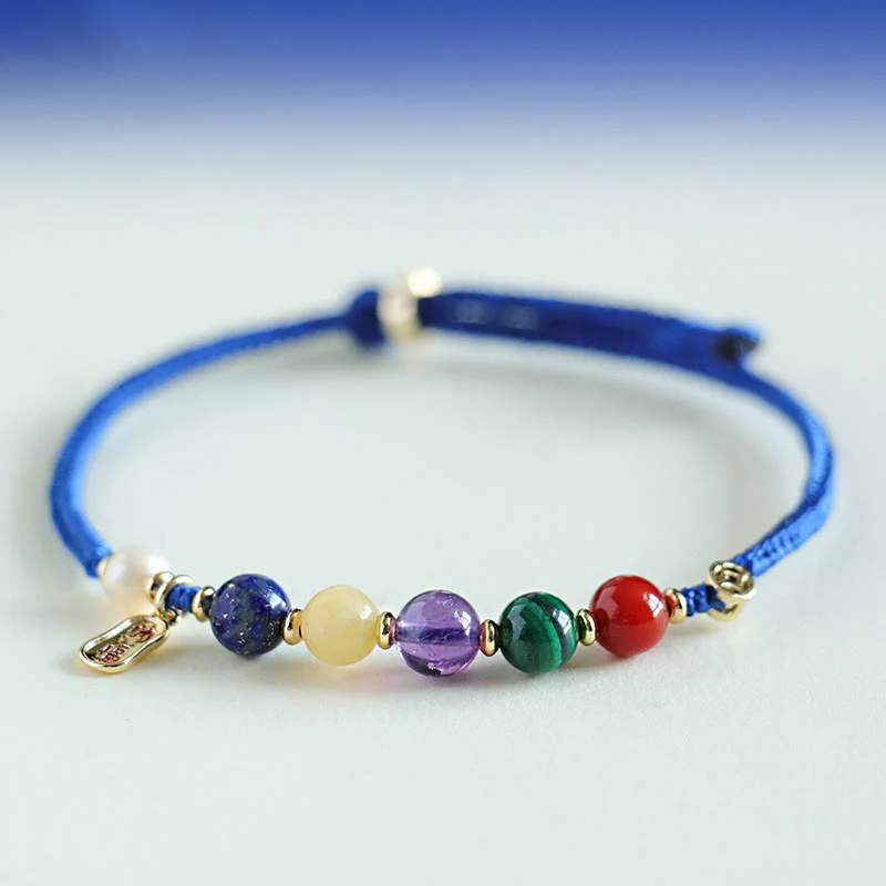 Braccialetto Buddha Stones Klein Blue String, Agata rossa del sud, Granato, Avventurina blu, Lazurite, Lapislazzuli, Farfalla in rame, Carattere positivo Fu - Image 10
