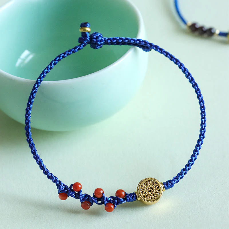 Buddha Stones Klein Blue String South Red Agate Garnet Copper Flower Power Braccialetto