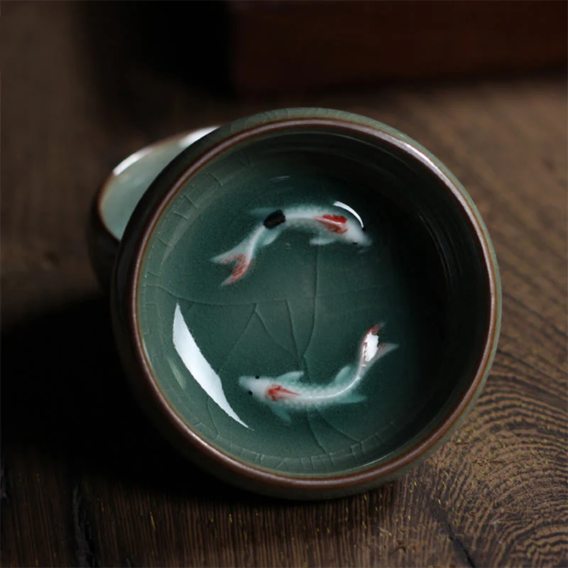 Buddha Stones Koi Fish colorato Tazza da tè in ceramica Kung Fu Tazza da tè Ciotola - Image 2