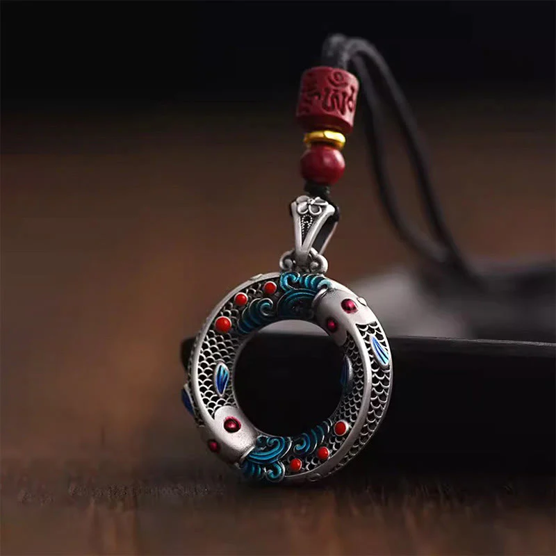 Buddha Stones Koi Fish Peace Buckle Rame Ricchezza Fortuna Collana Pendente - Image 2