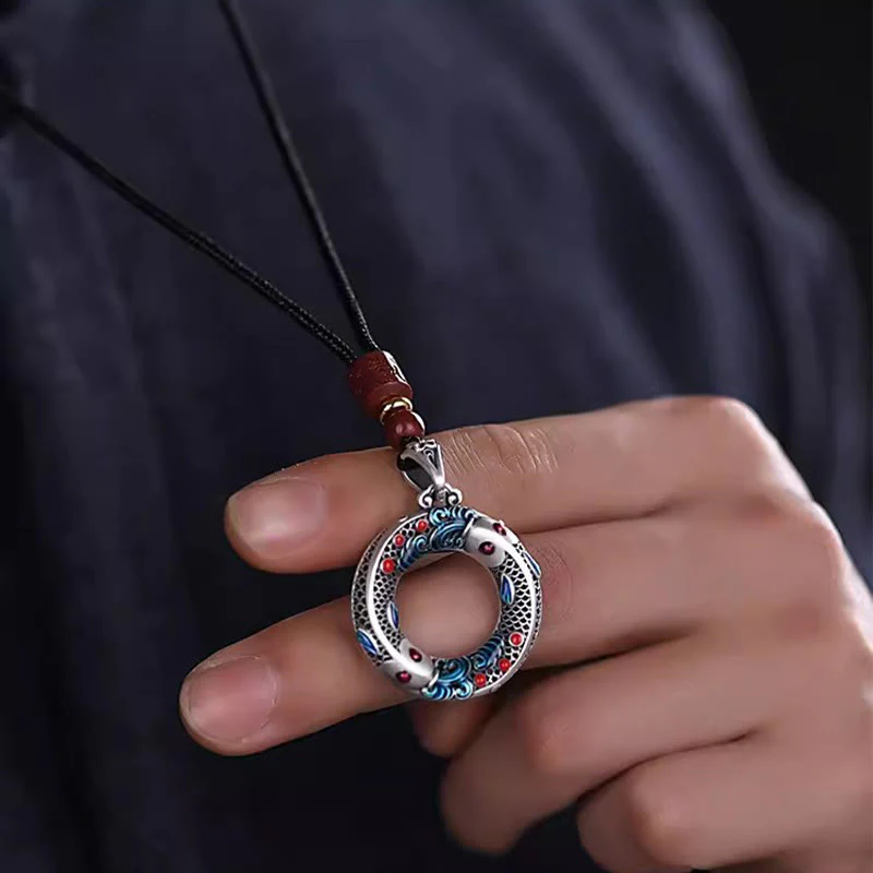 Buddha Stones Koi Fish Peace Buckle Rame Ricchezza Fortuna Collana Pendente - Image 3