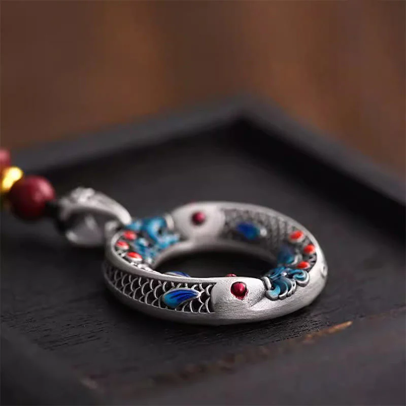 Buddha Stones Koi Fish Peace Buckle Rame Ricchezza Fortuna Collana Pendente - Image 4