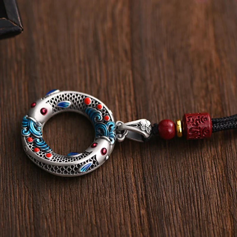 Buddha Stones Koi Fish Peace Buckle Rame Ricchezza Fortuna Collana Pendente - Image 5