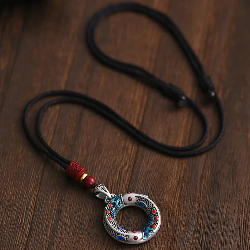 Buddha Stones Koi Fish Peace Buckle Rame Ricchezza Fortuna Collana Pendente - Image 6