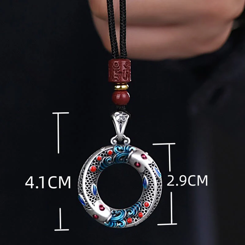 Buddha Stones Koi Fish Peace Buckle Rame Ricchezza Fortuna Collana Pendente - Image 7