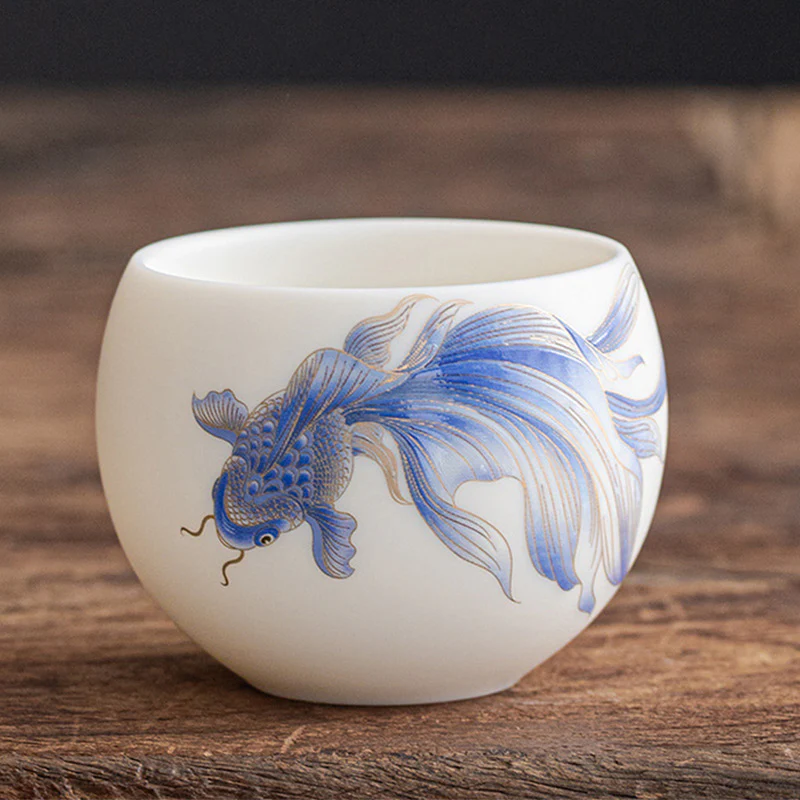 Buddha Stones Koi Fish Tazza da tè in porcellana bianca Tazza da tè in ceramica Kung Fu - Image 20