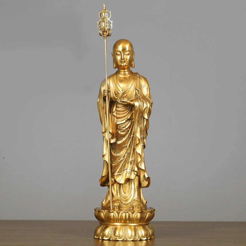 Buddha Stones Ksitigarbha Bodhisattva Figurina Compassione Statua di rame Decorazione per la casa - Image 13