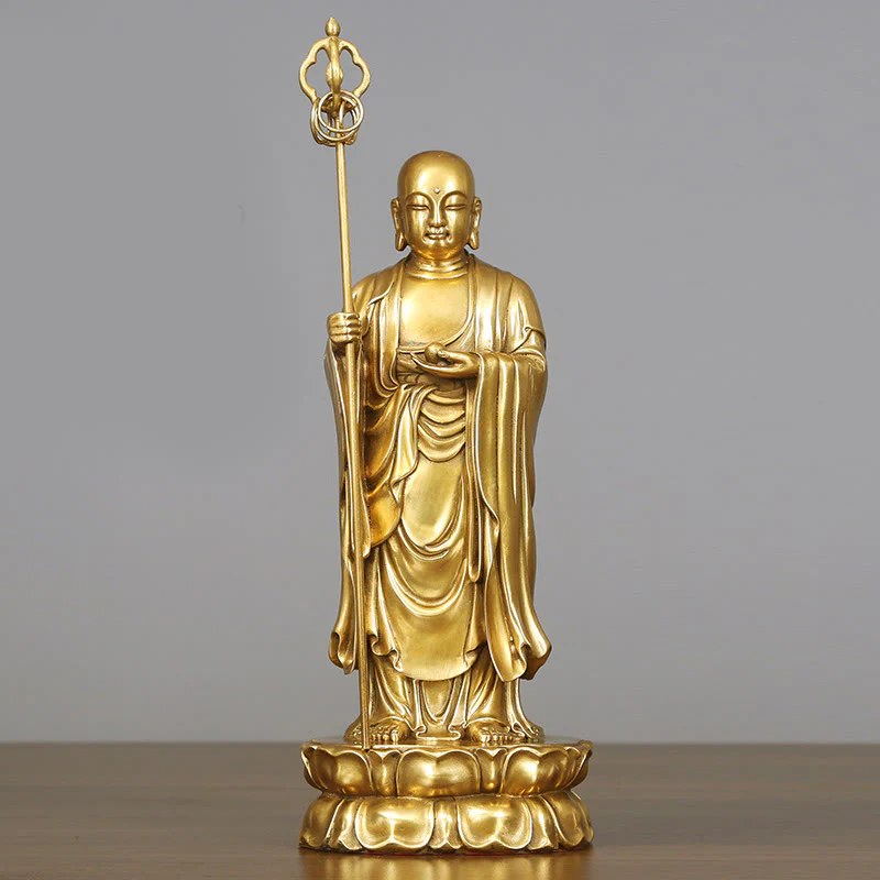 Buddha Stones Ksitigarbha Bodhisattva Figurina Compassione Statua di rame Decorazione per la casa - Image 3