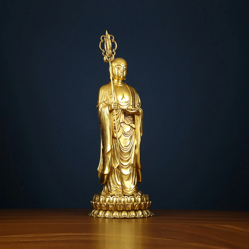 Buddha Stones Ksitigarbha Bodhisattva Figurina Compassione Statua di rame Decorazione per la casa - Image 4
