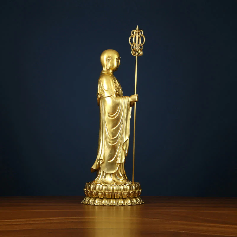 Buddha Stones Ksitigarbha Bodhisattva Figurina Compassione Statua di rame Decorazione per la casa - Image 5