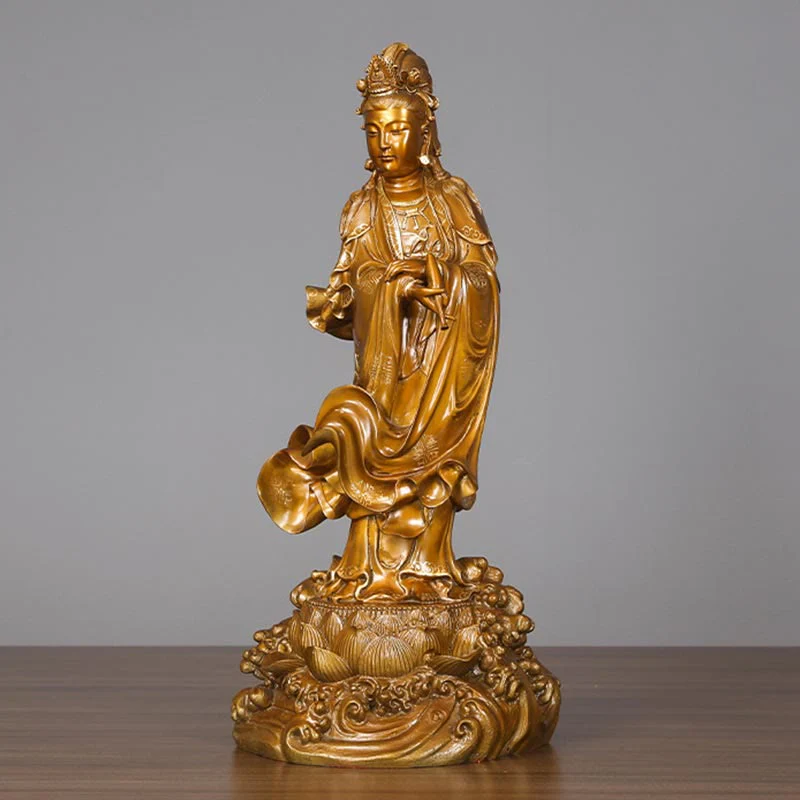 Buddha Stones Kwan Yin Avalokitesvara che tiene un vaso Statua in rame armonia in ottone Decorazione per la casa - Image 10