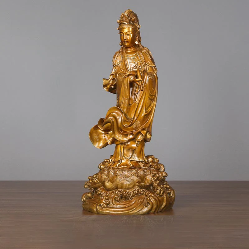 Buddha Stones Kwan Yin Avalokitesvara che tiene un vaso Statua in rame armonia in ottone Decorazione per la casa - Image 11
