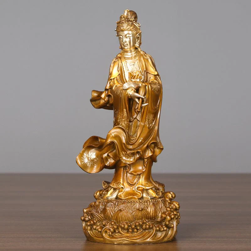 Buddha Stones Kwan Yin Avalokitesvara che tiene un vaso Statua in rame armonia in ottone Decorazione per la casa - Image 12