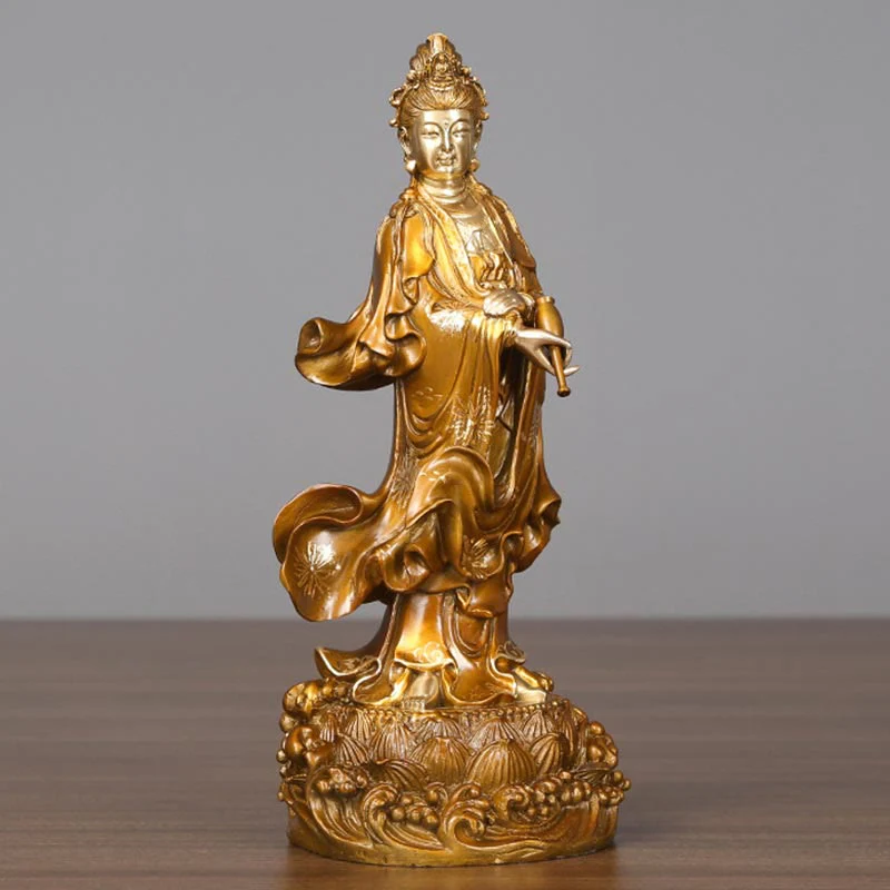 Buddha Stones Kwan Yin Avalokitesvara che tiene un vaso Statua in rame armonia in ottone Decorazione per la casa - Image 13