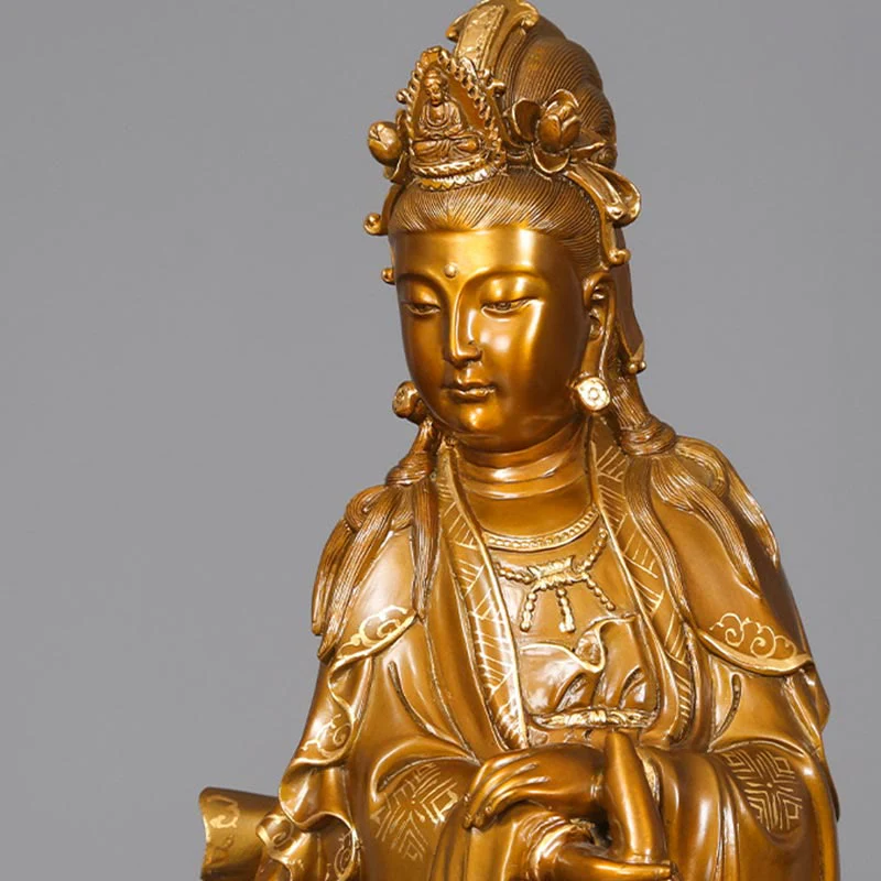 Buddha Stones Kwan Yin Avalokitesvara che tiene un vaso Statua in rame armonia in ottone Decorazione per la casa - Image 14