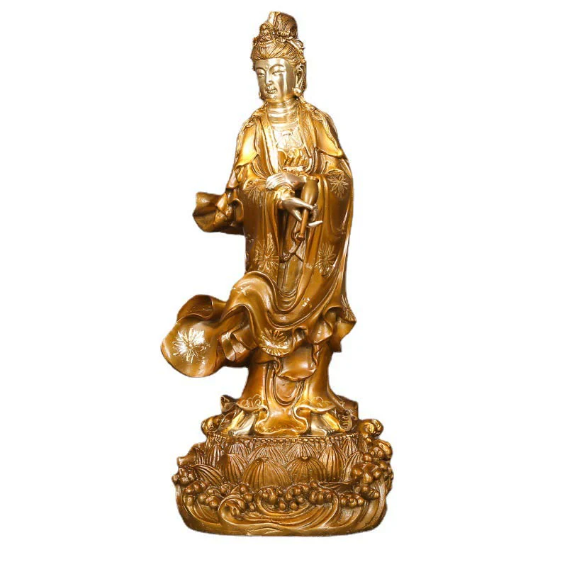 Buddha Stones Kwan Yin Avalokitesvara che tiene un vaso Statua in rame armonia in ottone Decorazione per la casa - Image 17