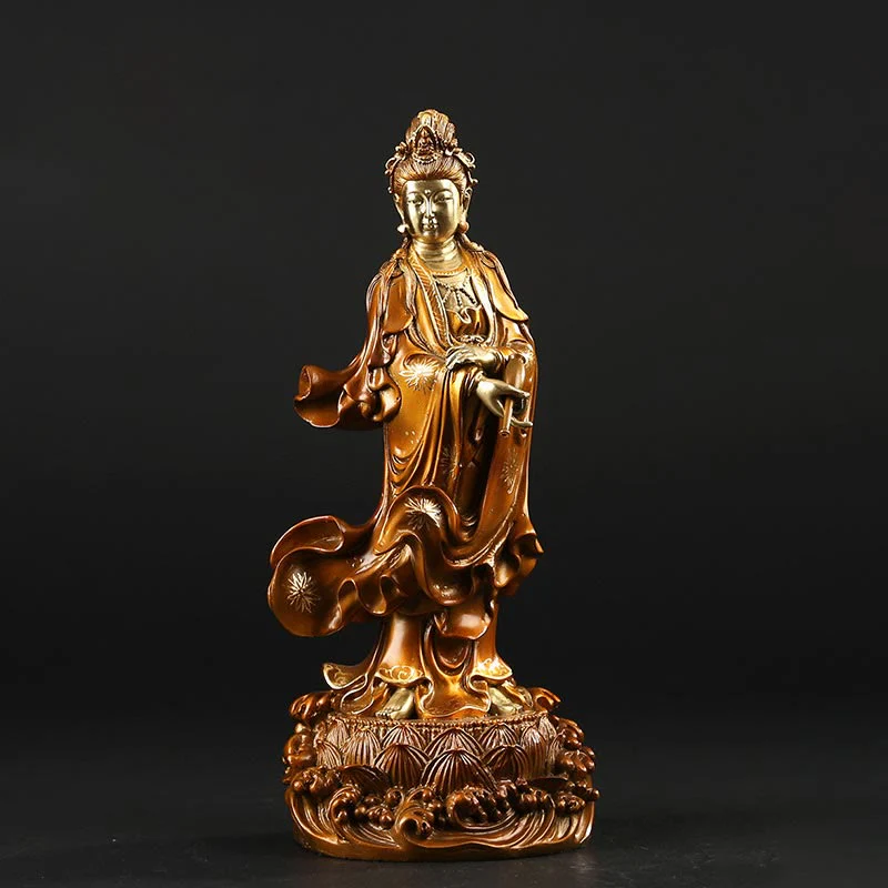 Buddha Stones Kwan Yin Avalokitesvara che tiene un vaso Statua in rame armonia in ottone Decorazione per la casa - Image 2