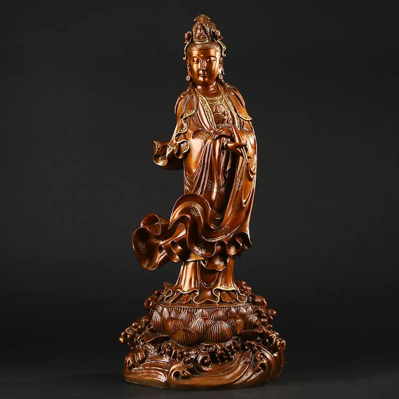 Buddha Stones Kwan Yin Avalokitesvara che tiene un vaso Statua in rame armonia in ottone Decorazione per la casa - Image 3