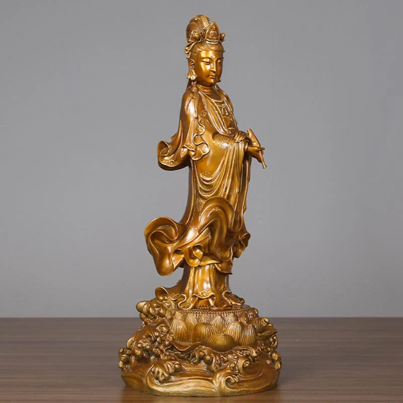 Buddha Stones Kwan Yin Avalokitesvara che tiene un vaso Statua in rame armonia in ottone Decorazione per la casa - Image 4