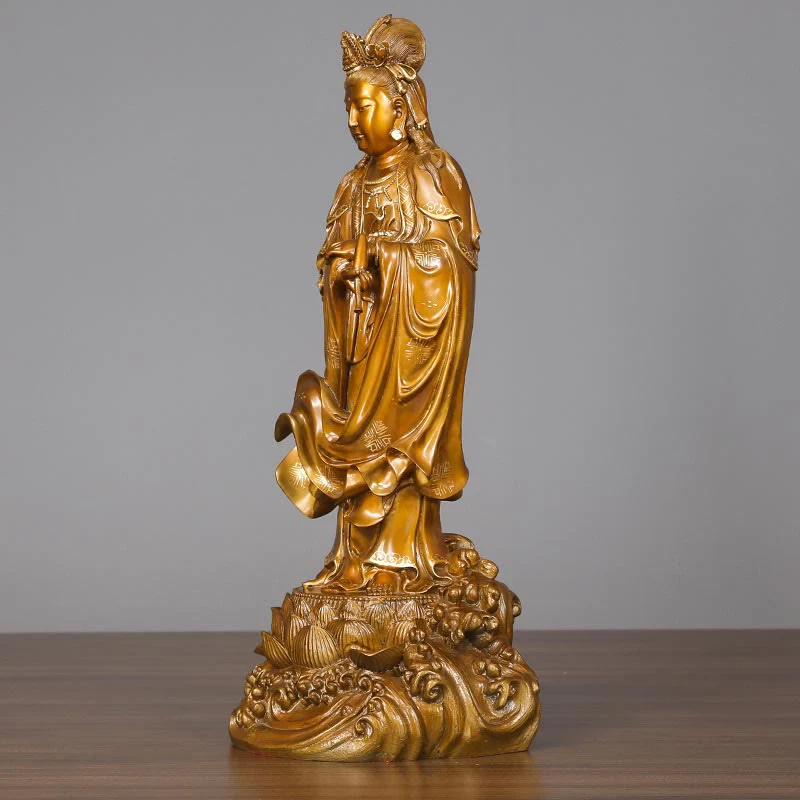 Buddha Stones Kwan Yin Avalokitesvara che tiene un vaso Statua in rame armonia in ottone Decorazione per la casa - Image 5