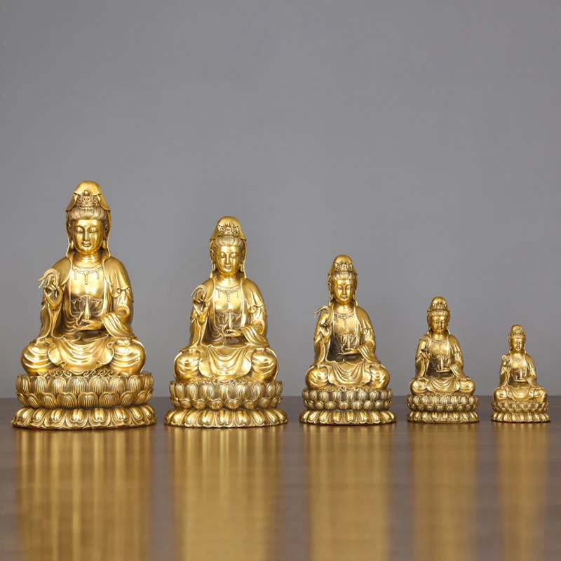 Buddha Stones Kwan Yin Avalokitesvara che tiene una bottiglia di salice Armonia Statua in ottone e rame Decorazione per la casa - Image 2