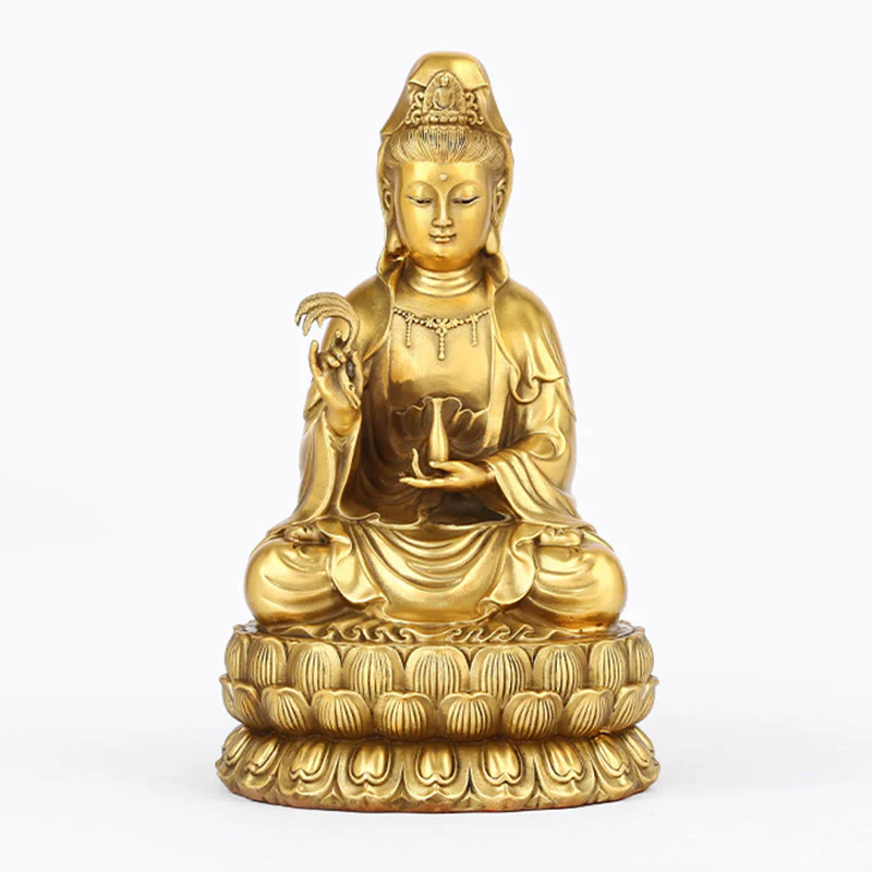 Buddha Stones Kwan Yin Avalokitesvara che tiene una bottiglia di salice Armonia Statua in ottone e rame Decorazione per la casa - Image 3