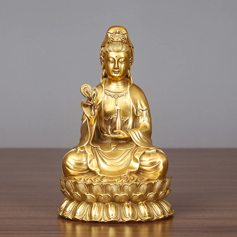 Buddha Stones Kwan Yin Avalokitesvara che tiene una bottiglia di salice Armonia Statua in ottone e rame Decorazione per la casa - Image 4