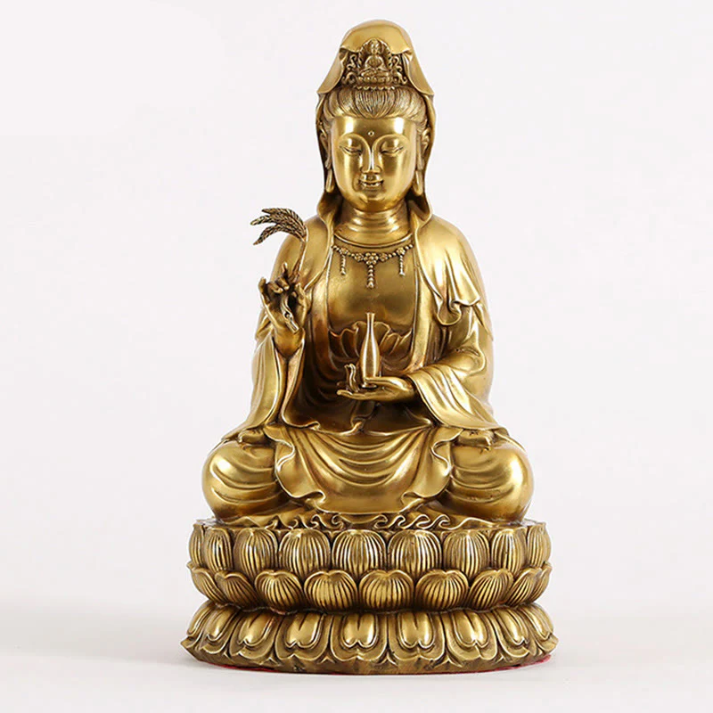 Buddha Stones Kwan Yin Avalokitesvara che tiene una bottiglia di salice Armonia Statua in ottone e rame Decorazione per la casa - Image 6