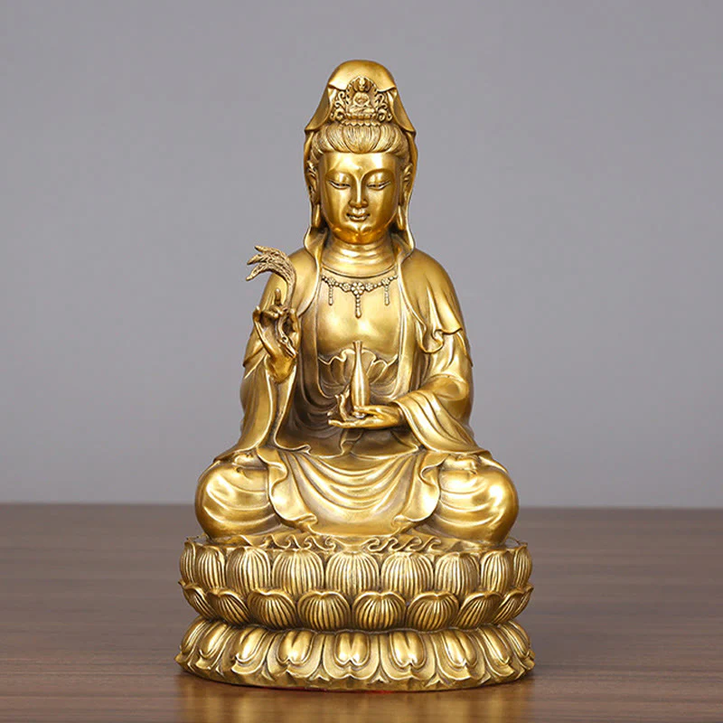 Buddha Stones Kwan Yin Avalokitesvara che tiene una bottiglia di salice Armonia Statua in ottone e rame Decorazione per la casa - Image 7