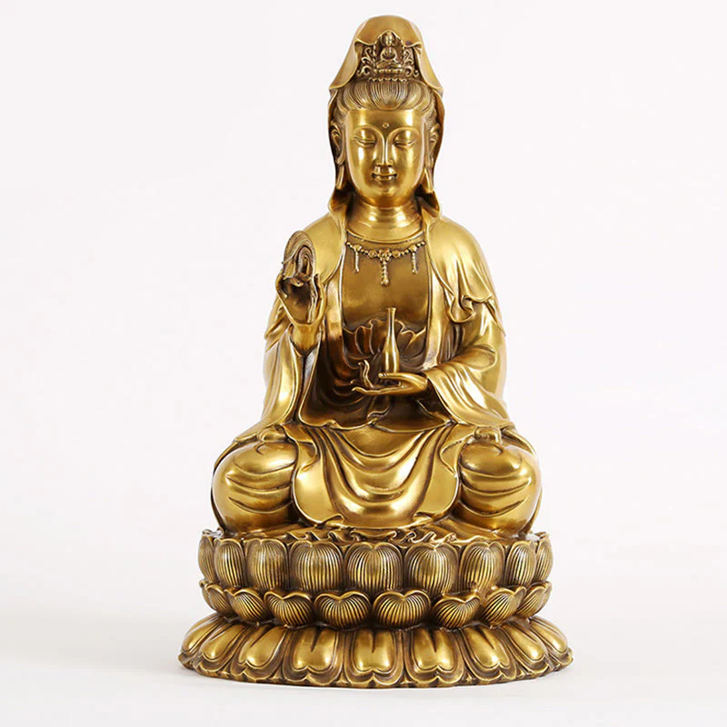 Buddha Stones Kwan Yin Avalokitesvara che tiene una bottiglia di salice Armonia Statua in ottone e rame Decorazione per la casa - Image 8